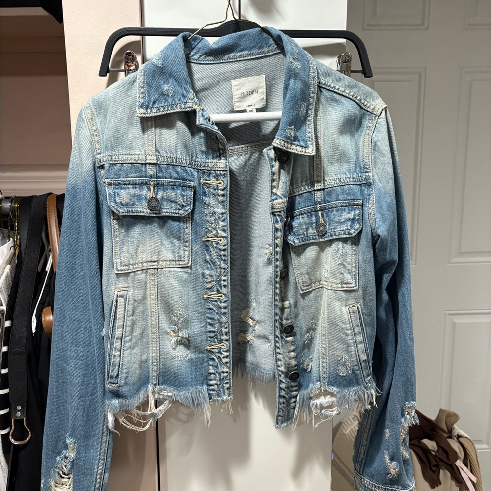 Hidden Distressed Denim Jacket